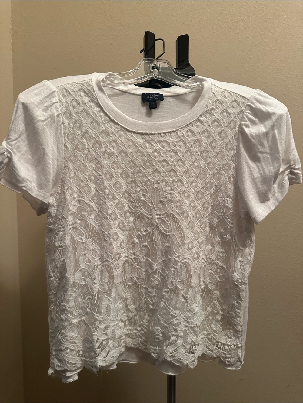 Daytrip White Lace Front Short Sleeve Tee - XL